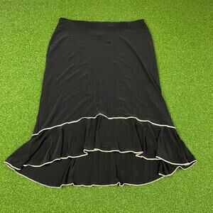 Vintage Susan Lawrence Black Stretch Ruffle Hem Midi Skirt Sz L